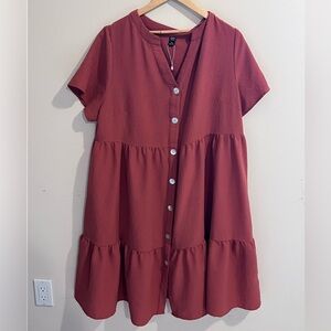 Elegant Rust Button-Down Midi Dress